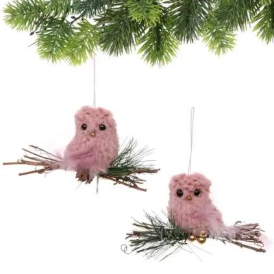 Подвеска «Птичка на веточке» 11 см (в ассортименте), Розовый