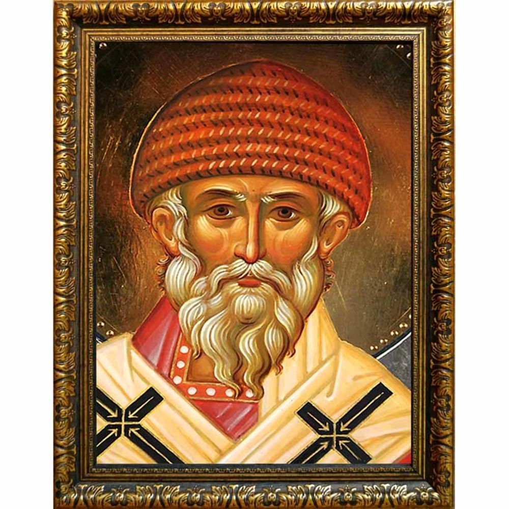 Икона Святителя Спиридона Тримифунтского на холсте.