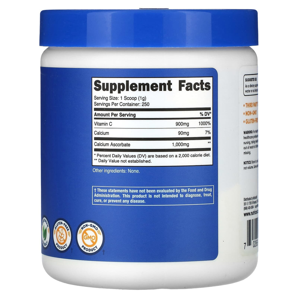 Nutricost, аскорбат кальция в порошке, без вкусовых добавок, 250 г (8,8 унции)