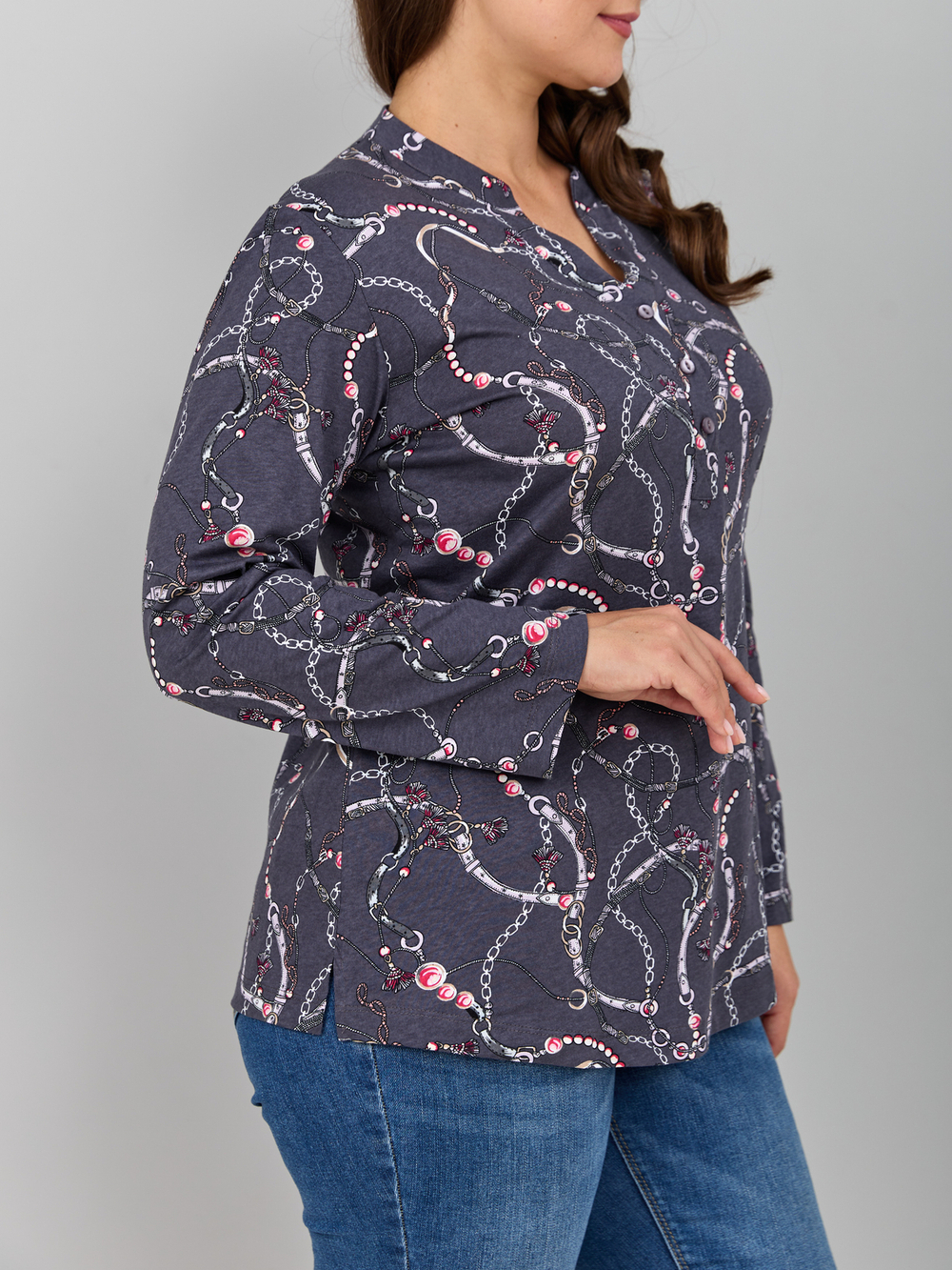 Блузка БЛ-22/серыйремни-цепи