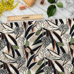 Ткань дюспо чёрно-белый стиль цветов