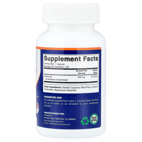 Vitamatic, витамин B1, 500 мг, 120 капсул