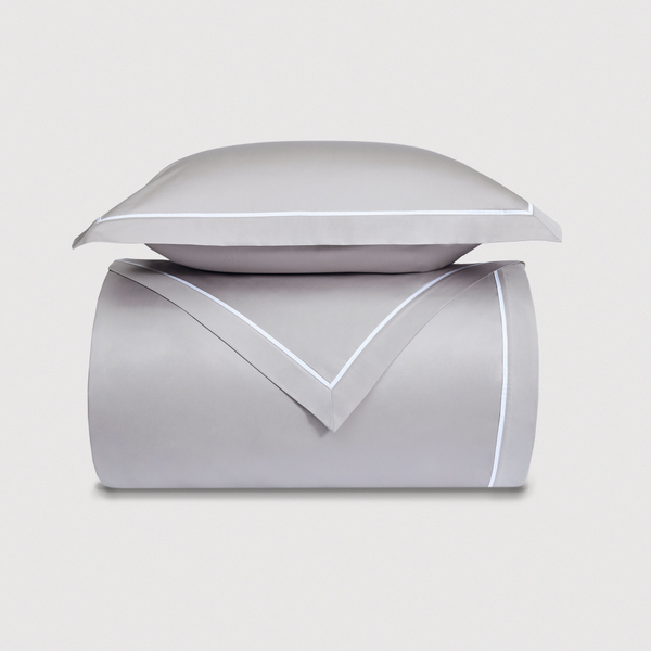 Постельное белье 2 спальное евро Сlaire&Caroll George серое с белым кантом