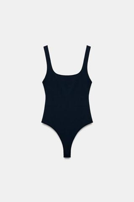 ZARA ЭЛАСТИЧНОЕ БОДИ С КВАДРАТНЫМ ВЫРЕЗОМ, СИНИЙ