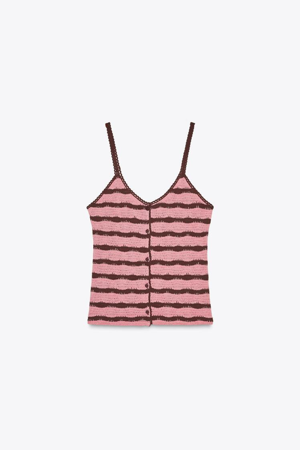 ZARA УКОРОЧЕННЫЙ ПОЛОСАТЫЙ ТОП НА БРЕТЕЛЯХ, РОЗОВАТЫЙ