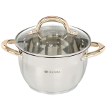 Кастрюля нерж, 2.6 л, с крыш, Daniks, Мадрид Gold, SD-318G, индукц