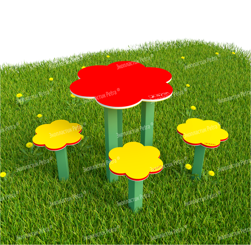 Уличный стол для творчества с сиденьями из экопластика