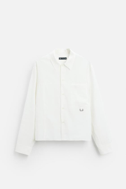 ZARA РУБАШКА СВОБОДНОГО КРОЯ С КАРМАНОМ, ЖЕЛТОВАТО-БЕЛЫЙ