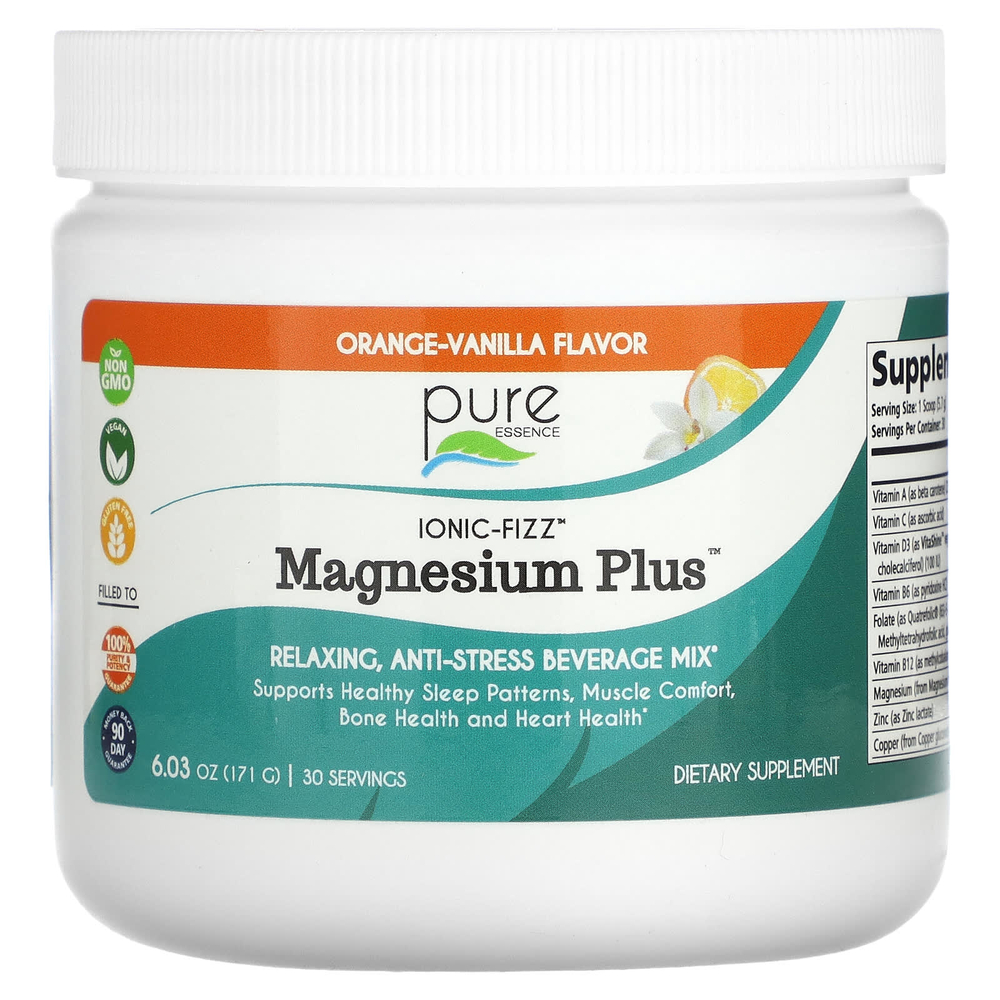 Pure Essence, lonic-Fizz™, Magnesium Plus™, со вкусом апельсина и ванили, 171 г (6,03 унции)