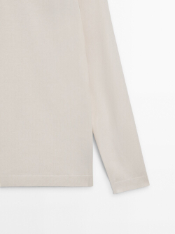 Massimo Dutti Свитер с воротником поло, натуральный, кремовый