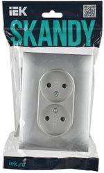 SKANDY Розетка 2-местная без заземления с защитными шторками 10А в сборе SK-R09S серебряный IEK
