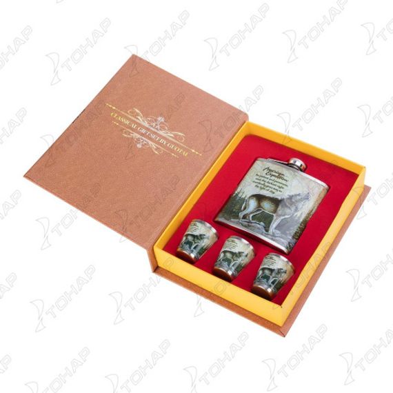 Набор Helios Волк (фляжка 210 мл + 3 стопки) А01