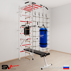 Шведская стенка Sv Sport усиленная 66530 (Турник рукоход/Брусья/Стойка/Скамья/Канат/Лестница/Цепь/Мешок 30кг/Канатный лаз)