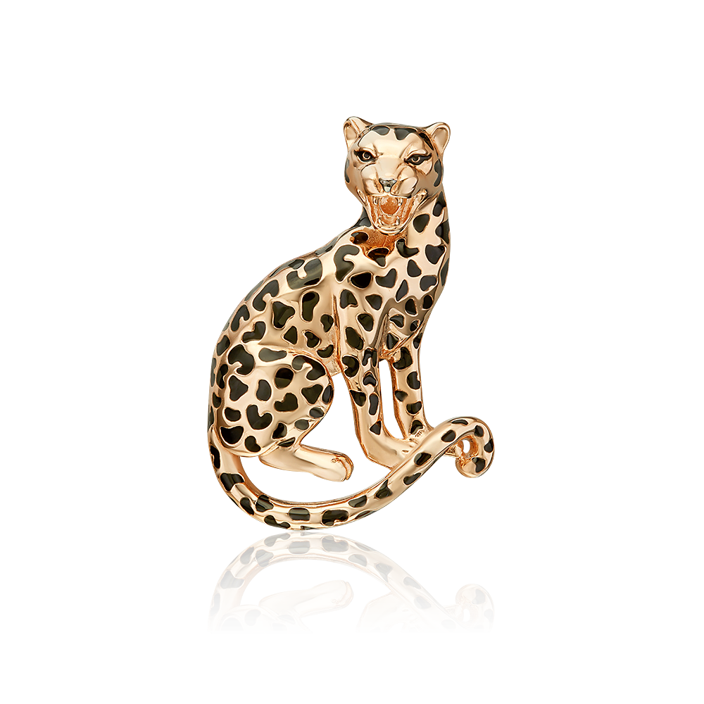 Брошь «Леопард» из красного золота с эмалью