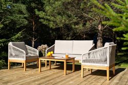 "Канны" лаунж-зона 4-местная из роупа со столиком "Канны" цвета "дуб", основание дуб, роуп бежевый