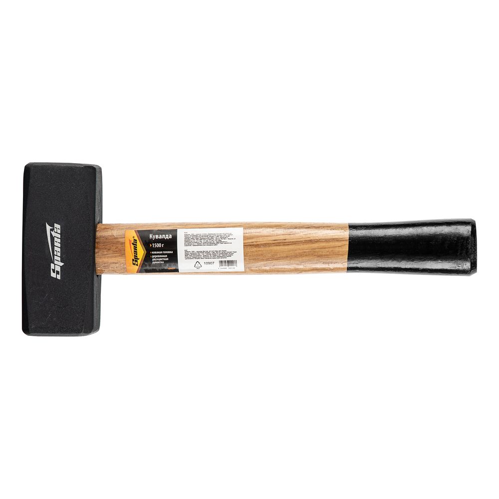 Кувалда, 1500 г, кованая головка, деревянная двухцветная рукоятка Sparta, 10907