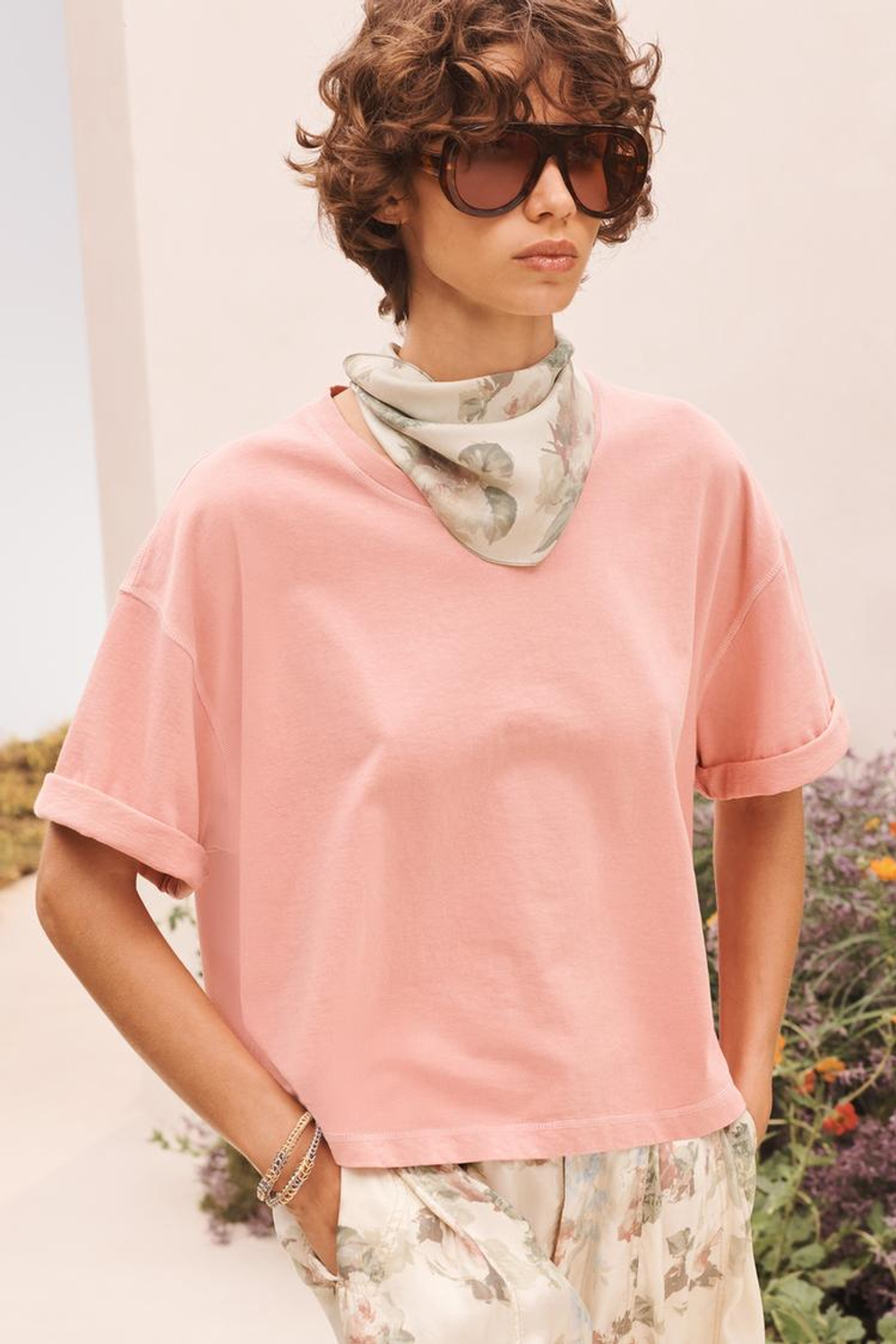 ZARA ФУТБОЛКА ИЗ 100% ХЛОПКА, БЛЕДНО-РОЗОВЫЙ