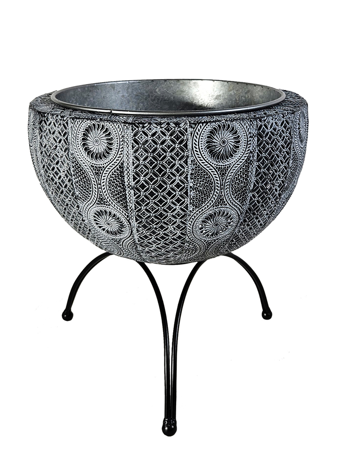 Кашпо из металла Патио серое большое