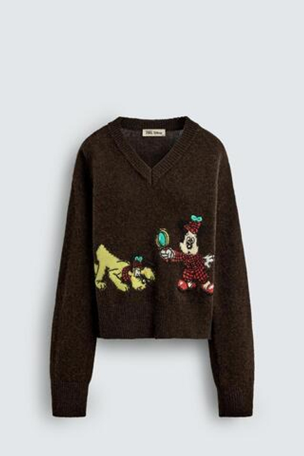 ZARA HARRY LAMBERT X DISNEY ДЖЕМПЕР PLUTO + MICKEY, ТЕМНО-КОРИЧНЕВЫЙ