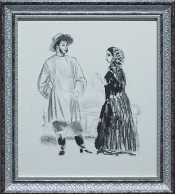 Меньшиков В. М. Пушкин и цыганка. СССР. 1990-е.Бумага, литография. Мягкий лак.