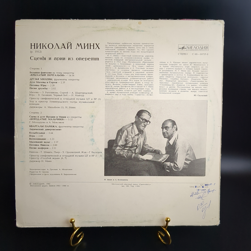 LP Николай Минх — Сцены и арии из оперетт. Виниловая пластинка 12 дюймов. Мелодия СССР 1982 год.