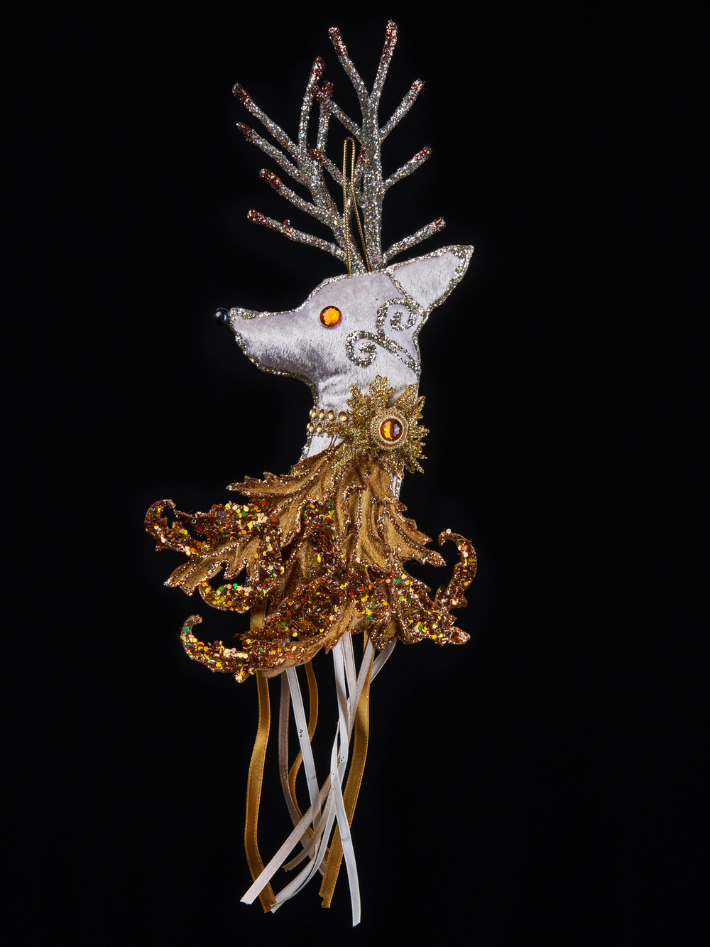 Елочная игрушка Олень 17х43см ChristmasDeLuxe платина с коричневым