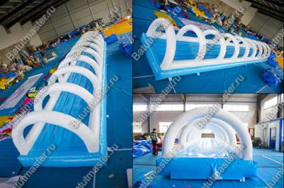 Водная горка с надувным дном, на подкачке ТУРБО "Яркость", 100*3*2,1 м