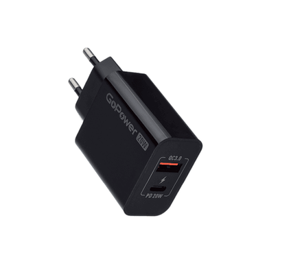 Сетевое З/У GoPower GPQC08 1USB+1Type-C 20W QC3.0 черный