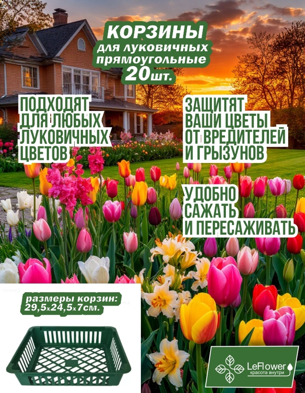 Корзина для луковичных растений, прямоугольная, 20 шт