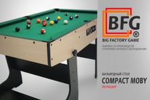Бильярд BFG Compact Moby 4 (Йоркшир) (Пул, йоркшир/черный (ЛДСП), ЛДСП_16, Сукно Euro Pro 30 ш1.98м, Х/б сетка)