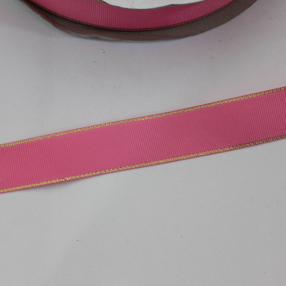 `Лента репсовая однотонная с металл. кромкой(золото) 25 мм, цвет: 156 розовый