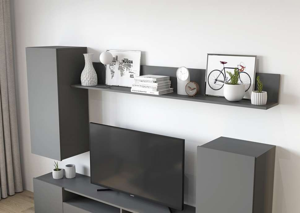 Стенка в гостиную со шкафом Бетон/Белый, Лира, 168х35х213 см Горизонт