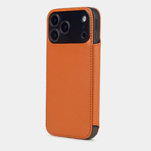 Чехол-книжка кожаная для iPhone 17 Pro Max, коза оранжевого цвета
