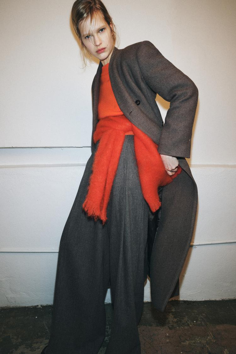 ZARA ПАЛЬТО ИЗ ШЕРСТИ — ZW COLLECTION LIMITED EDITION, СЕРОВАТО-КОРИЧНЕВЫЙ