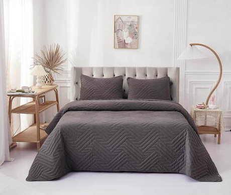 Покрывало 230х250 и 2 наволочки 50х70 Sofi De MarkO Мориц темно-серое