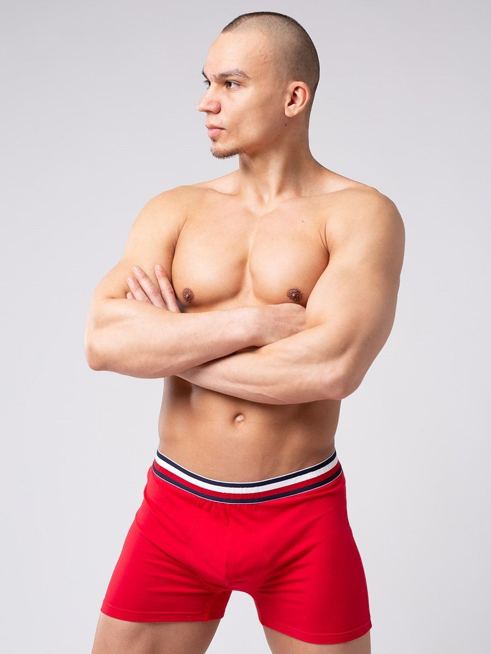 Мужские боксеры из мягкого хлопкового трикотажа с резинкой в полоску (Размер: XXL) (Цвет: серый)