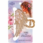 Заколка - краб для волос на блистере «LAVITA», крылышко, цвет серебро и золото, 6,3*4см