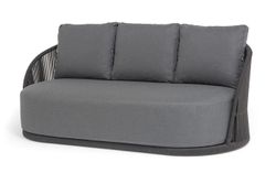 "Монтелла" диван 3-местный плетеный из роупа, каркас алюминий темно-серый (RAL7024) муар, роуп темно-серый круглый, ткань темно-серая 027