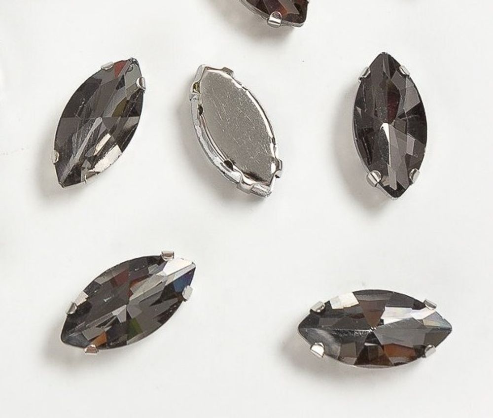 Стразы пришивные стекло в оправе, р. 18х9 мм, графитовый