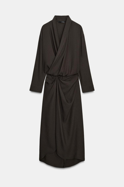 ZARA ПЛАТЬЕ СО СБОРКАМИ — ZW COLLECTION, КОРИЧНЕВЫЙ