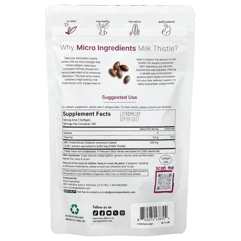Micro Ingredients, экстракт расторопши, 360 капсул (100 мг в 1 капсуле)