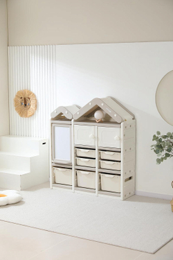 Стеллаж для игрушек UNIX Kids House 7 ящиков, 2 полки с дверцей Grey