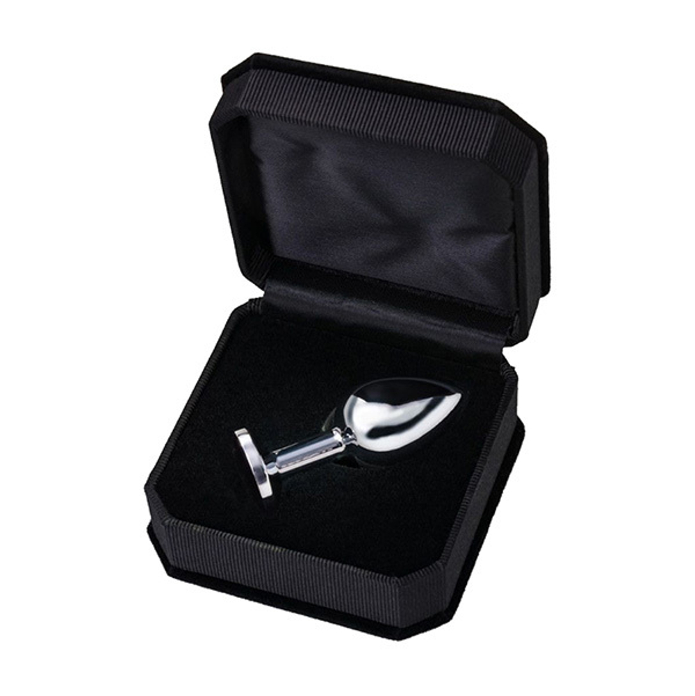 Маленькая серебристая анальная втулка 6см с чёрным кристаллом ToyFa Metal 712003