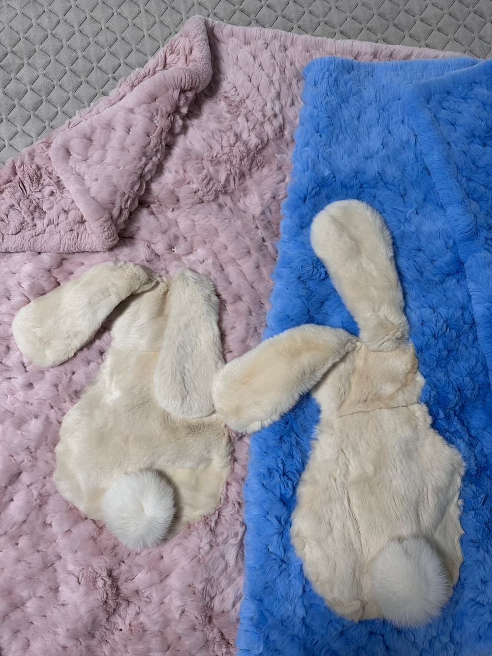 Вязаный детский плед из натурального меха рекс "Зайчик" 120х80 см (розовый)