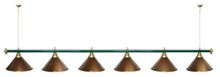 Лампа STARTBILLIARDS 6 пл. (плафоны зеленые матовые,штанга медь,фурнитура золото)