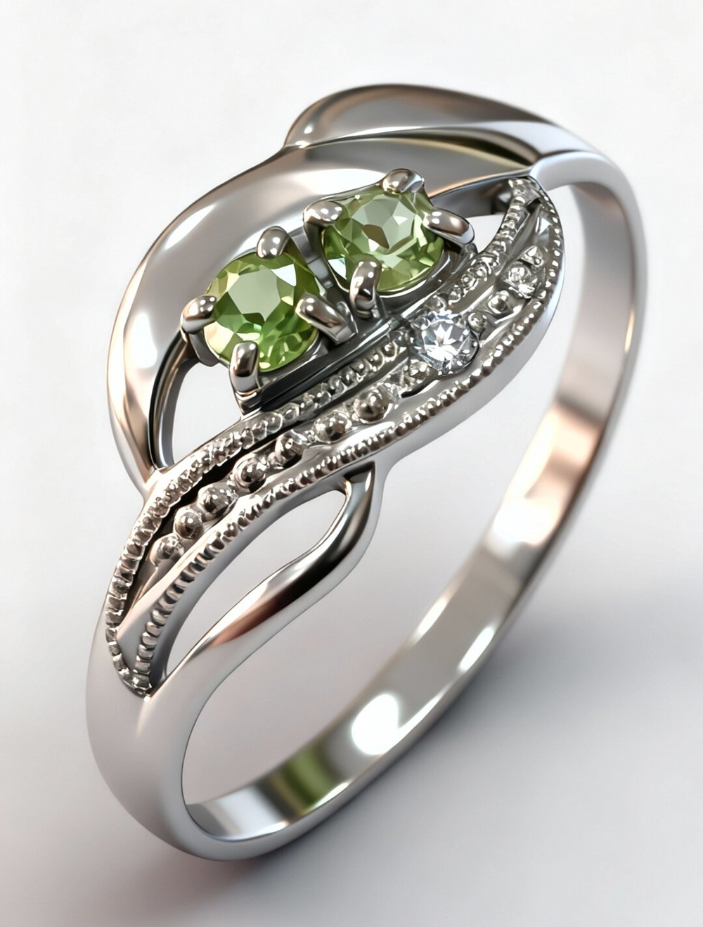 Ювелирное кольцо из серебра 925 пробы,вставка хризолит,фианиты,размер 19