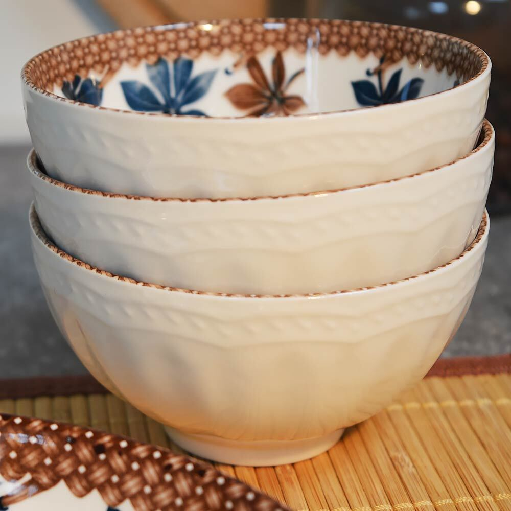 Набор подарочный 5 предметов (тарелка 20,5см 1шт, пиала 330мл 4шт), 8989