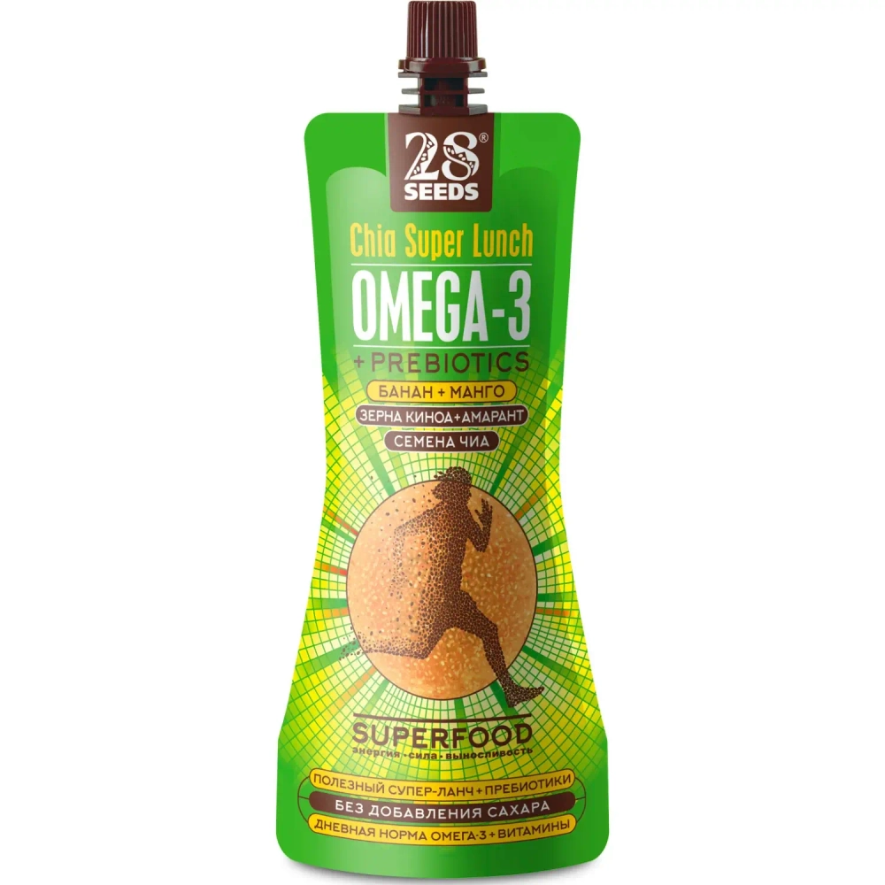 Супер-ланч Чиа ОМЕГА-3 «Банан + Манго» 220 г 28SEEDS — вид спереди упаковки