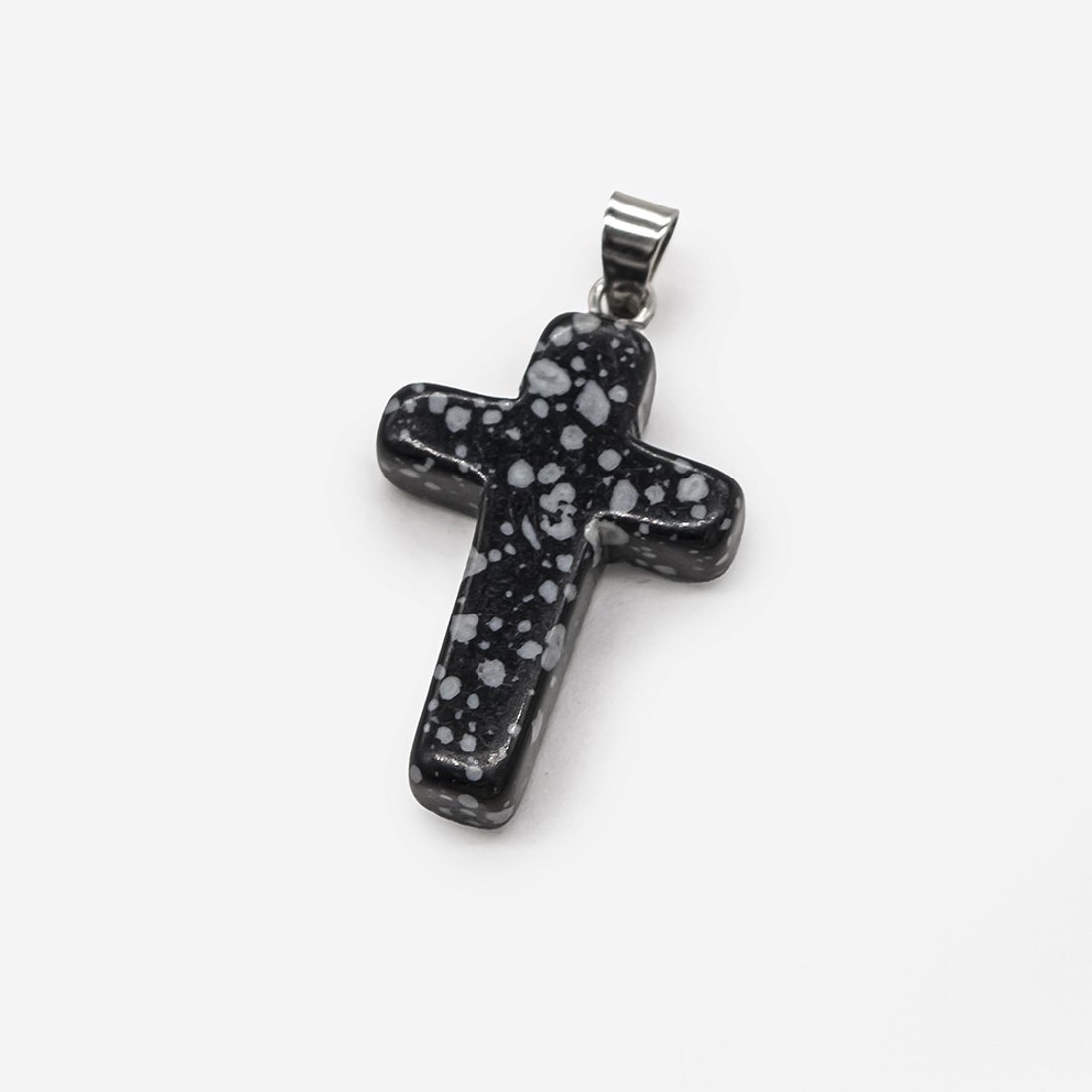 Подвеска-крестик с бейлом из снежного обсидиана (имитация), 25*18мм
