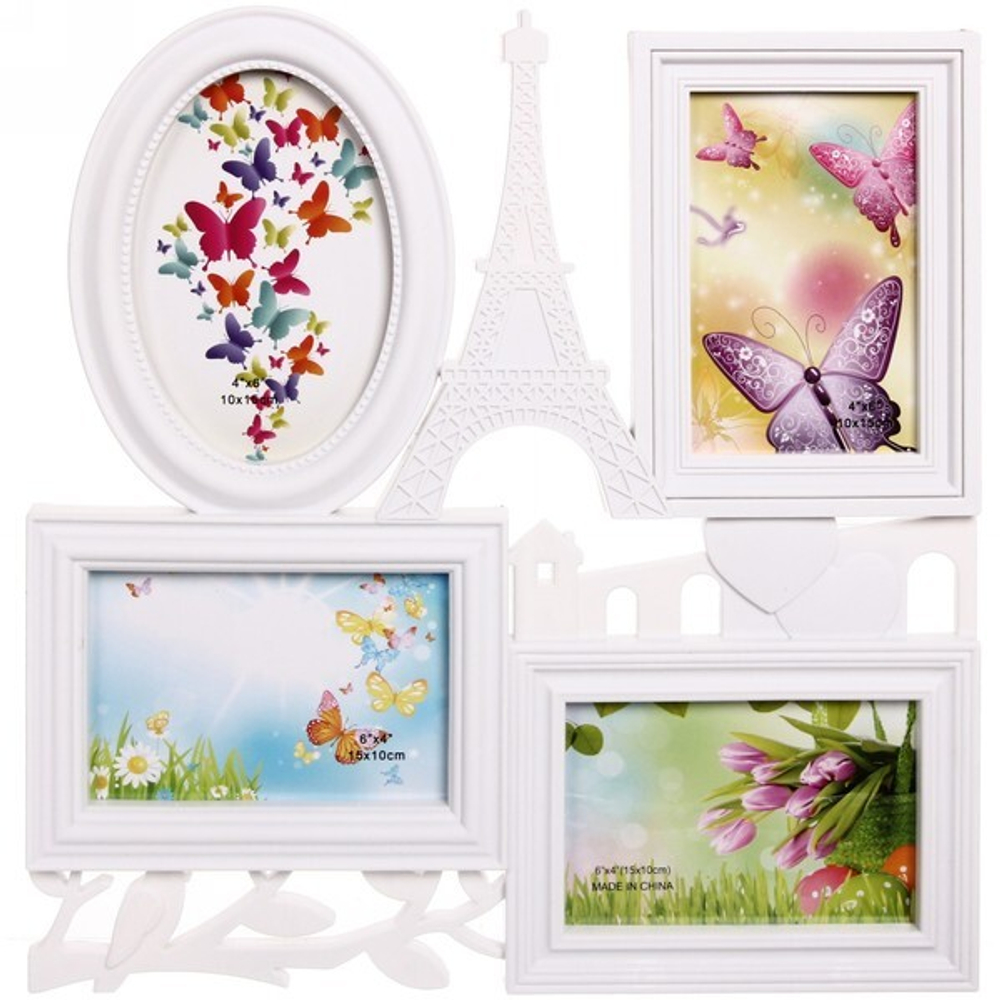 Фоторамка-коллаж 37,5*37,5см «Париж» цвет белый, на 4 фото, пластик